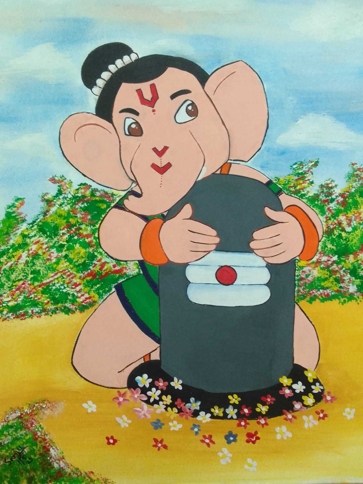 Ganesha with Shiva Linga Art