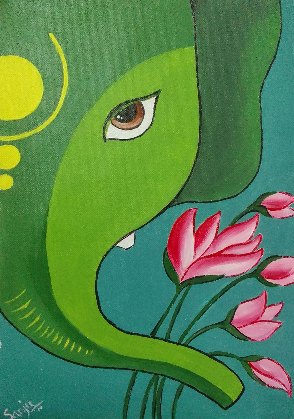 Green Ganesha Art